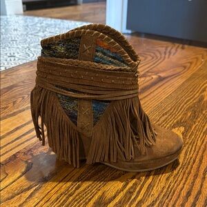Fringe Suede Ankle Boots - Brown